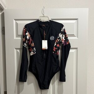 Women's Black Floral Long Sleeve Swimsuit